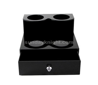 Black acrylic cup holder with drawer