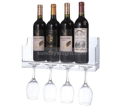 Wall mounted wine bottle and glass holder