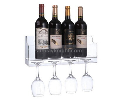 Wall mounted acrylic wine bottle and goblet holder