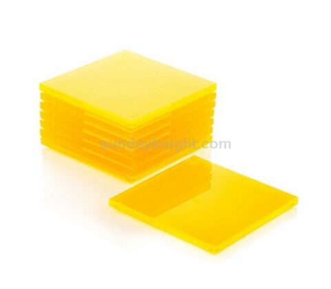 Lucite Neon Yellow Coaster Fluorescent Yellow Acrylic Square Disc Coaster