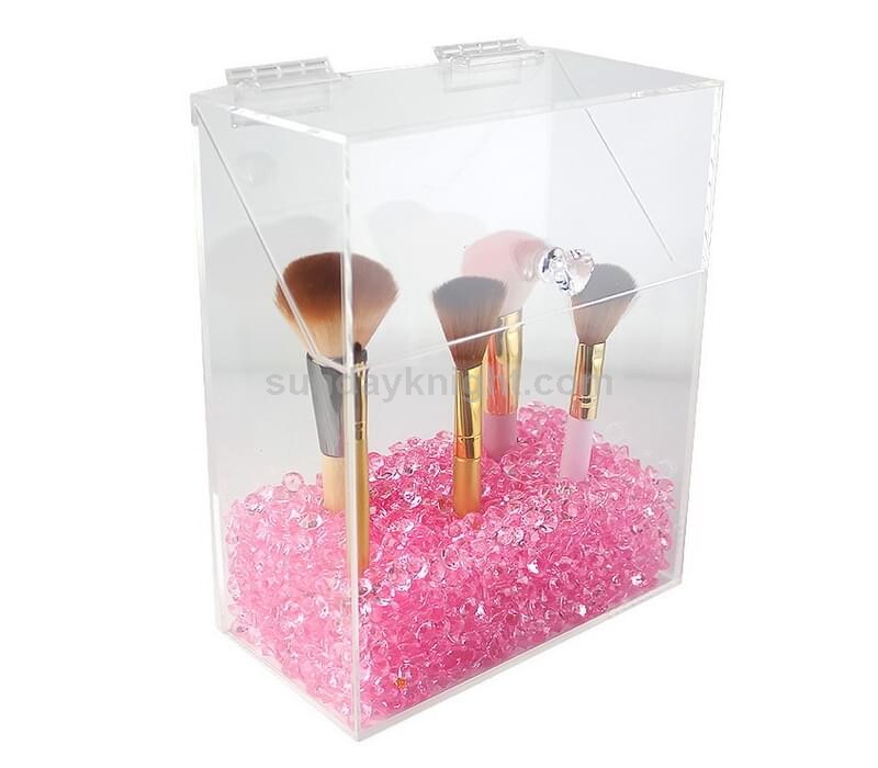 Acrylic Clear Brush Holder with Pink Pearls 