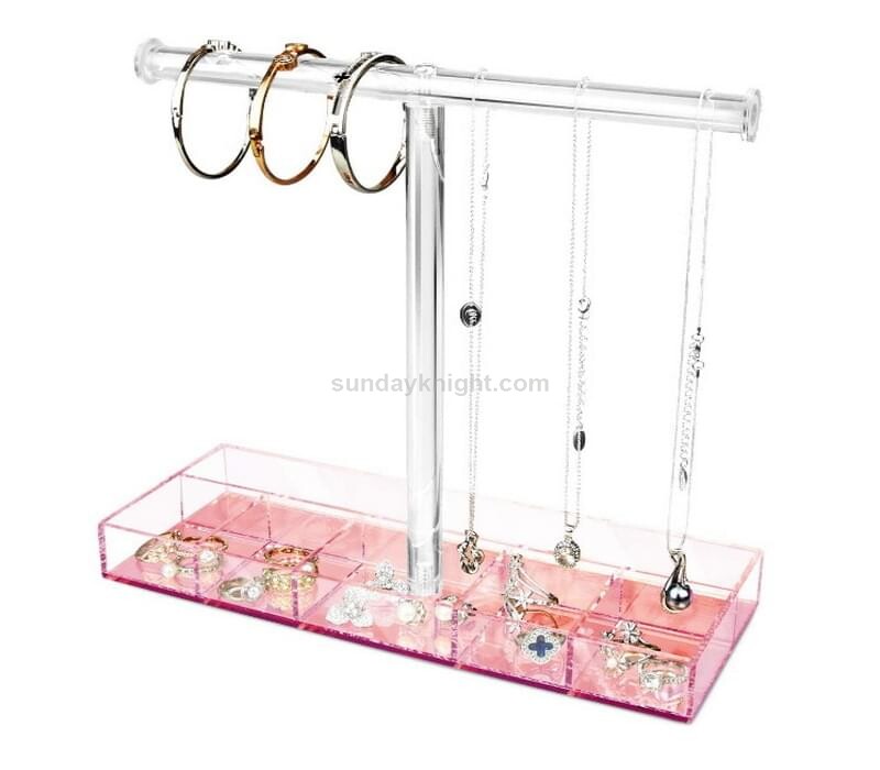 Acrylic Jewelry T-bar Display Organizer with Storage Compartments