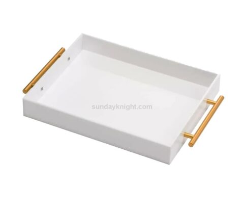 SKAT-141-1 Custom White Or Clear Acrylic Serving Tray with Silver or Gold Handles
