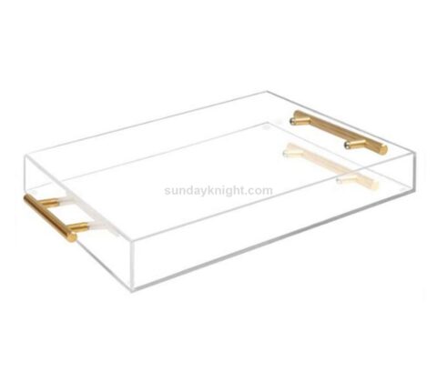 SKAT-141-2 Custom White Or Clear Acrylic Serving Tray with Silver or Gold Handles
