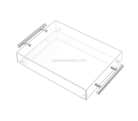 SKAT-141-3 Custom White Or Clear Acrylic Serving Tray with Silver or Gold Handles