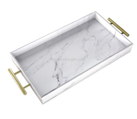 SKAT-141-4 Custom White Or Clear Acrylic Serving Tray with Silver or Gold Handles
