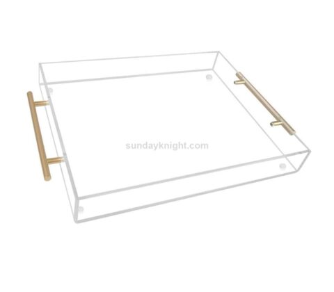 SKAT-141-5 Custom White Or Clear Acrylic Serving Tray with Silver or Gold Handles