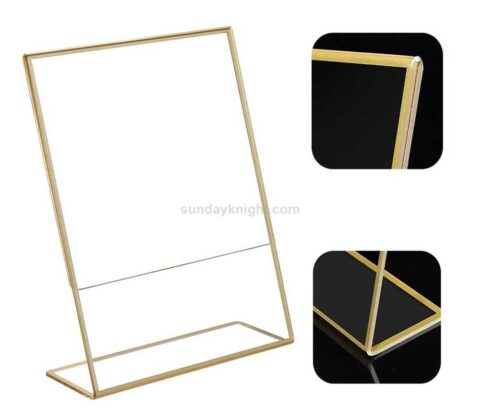 Custom Slant Back Acrylic Sign Holder with Golden Edges