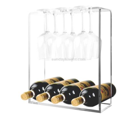 Custom Clear Acrylic Wine Storage Shelf with Glass Hooks