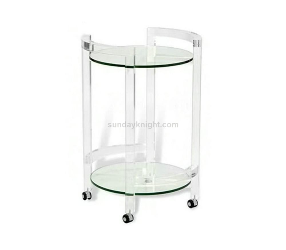 Custom Clear Acrylic Glass Top 2-tier Bar Cart with Wheels