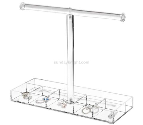 Custom T-bar Acrylic Jewelry Display Stand with Storage Compartments