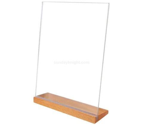 Aangepaste L vorm acryl teken houder met houten basis Groothandel