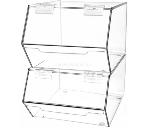 Stapelbare acryl Candy Bins opslag Caddy's met scharnierende deksel