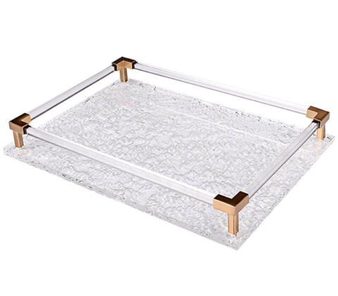 골드 손잡이가 있는 맞춤형 직사각형 투명 텍스처 트레이