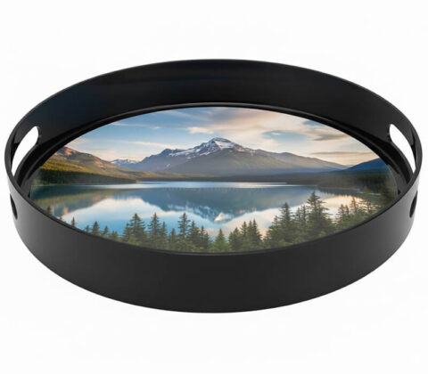 Bandeja acrílica redonda negra para servir personalizada de fábrica