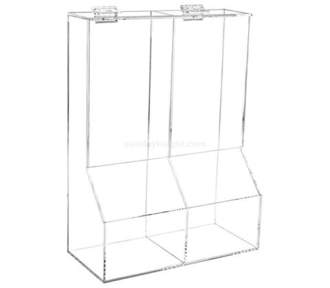 Contenitore di caramelle acrilico chiaro a doppio scomparto indipendente su misura