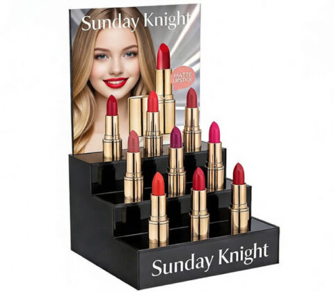 Espositore per balsamo per labbra nero su misura a 3 livelli