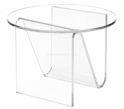 Transparent Acrylic Round Coffee Table with Geometric Base