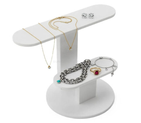 Moderno expositor acrílico blanco en T para joyas