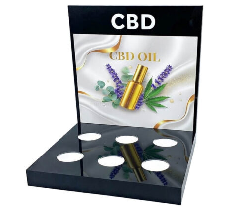 Expositor iluminado personalizado para botellas de aceite de CBD