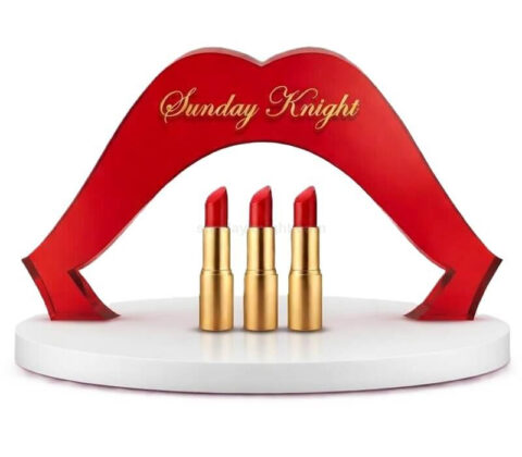 Expositor de lujo para pintalabios con forma de labios rojos