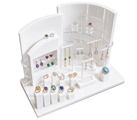 Expositor acrílico blanco brillante personalizado para joyas