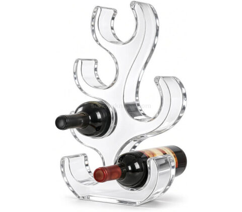 Portabottiglie da terra trasparente a forma di albero per l'esposizione delle bottiglie di vino
